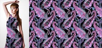 03005v Materiał ze wzorem fioletowy motyw paisley malowany w stylu akwareli